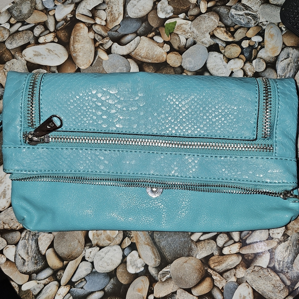 Turquoise Leather Clutch